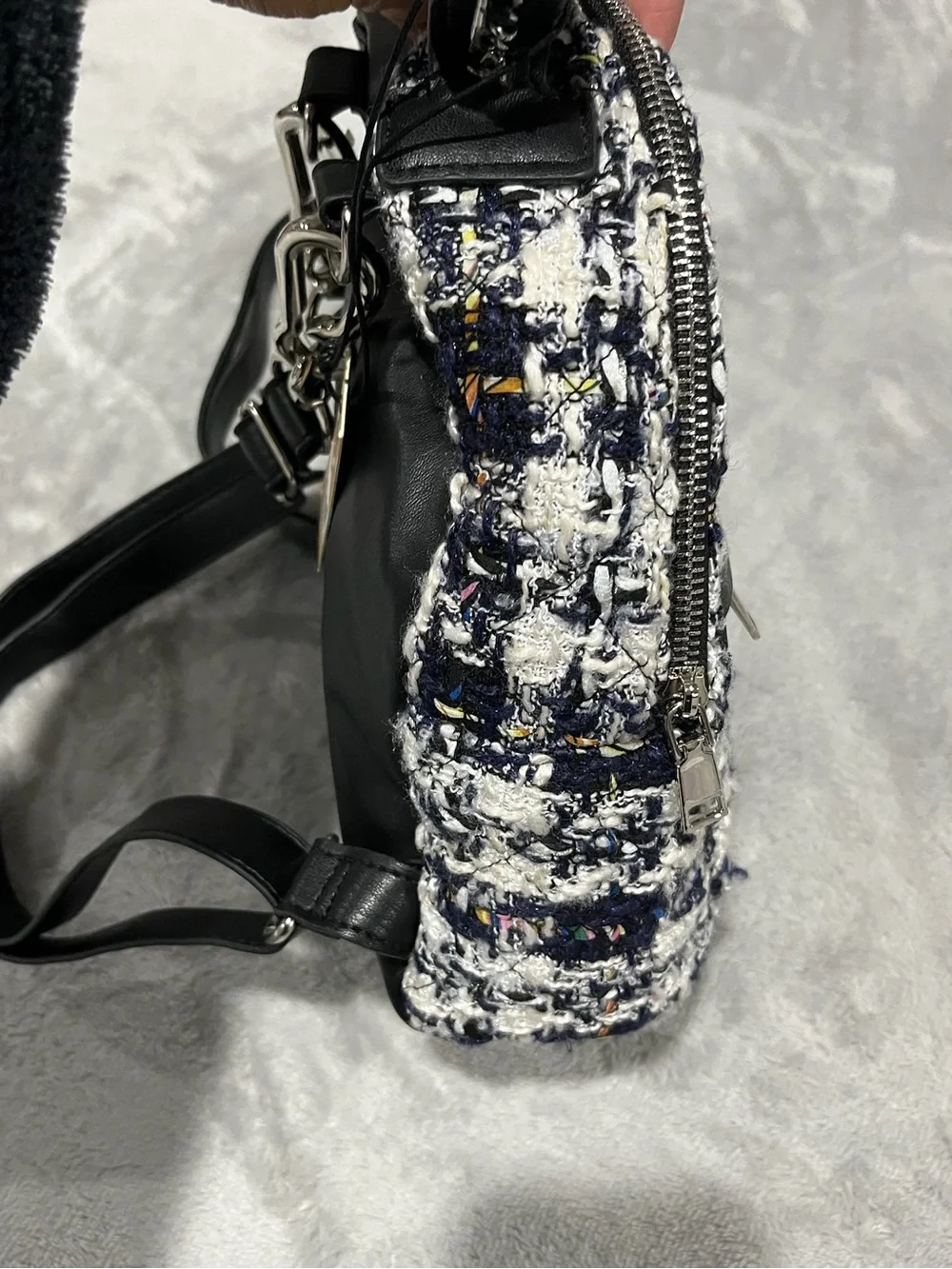 NWT Madden NYC Mini Quilted Boucle Tweed Plaid Backpack Bag